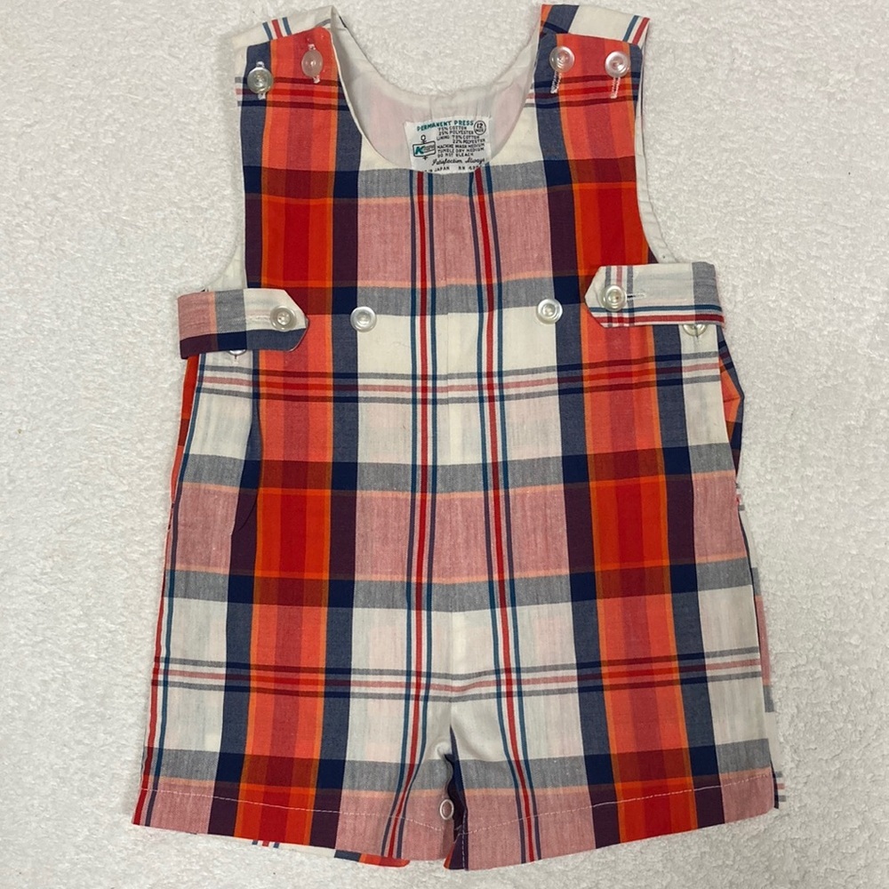 Vintage Kmart made in Japan plaid shortall jon jon size 12m